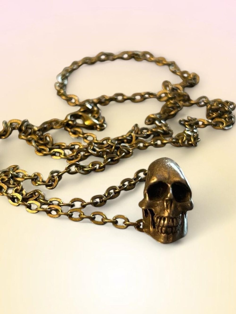 Antique Vintage Skull Pendant Necklace